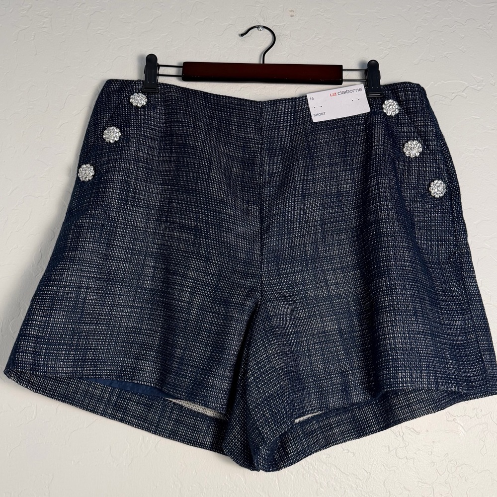 Liz Claiborne Navy Tweed Embellished Shorts